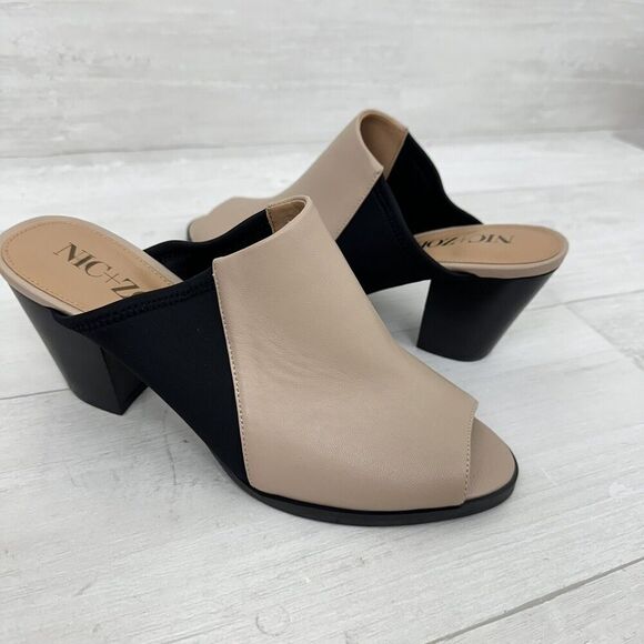 NIC+ZOE Kennedy Mule Women 8 M Tan Black Leather Peep Toe Block Heel Neutral NEW - Picture 12 of 12